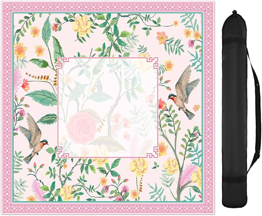 FYSUIMUC Pink Bird Floral Mahjong Mat with Carrying Bag 31.5" x 31.5" Table Mat Vintage Chinoiser... | Amazon (US)