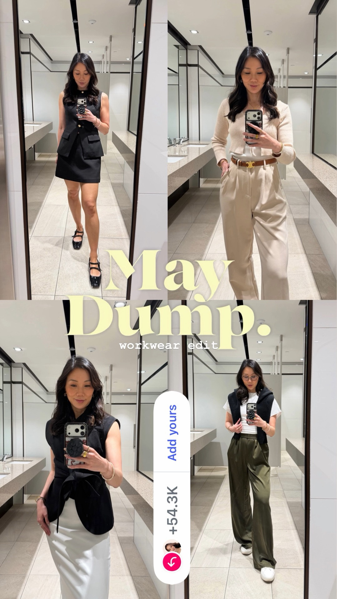 workwear edit:

Four days of workwear, zero repeats — this is what a capsule wardrobe actually looks like in real life. A black utility mini, cream wide-leg trousers, a white satin skirt, and olive pleated pants are doing all the heavy lifting this week. Mix in a ribbed knit, a sweater vest, and a gold-buckle belt and you have outfits on autopilot. Everything is linked ⬇️

#LTKworkwear #LTKstyletip #LTKcanada
