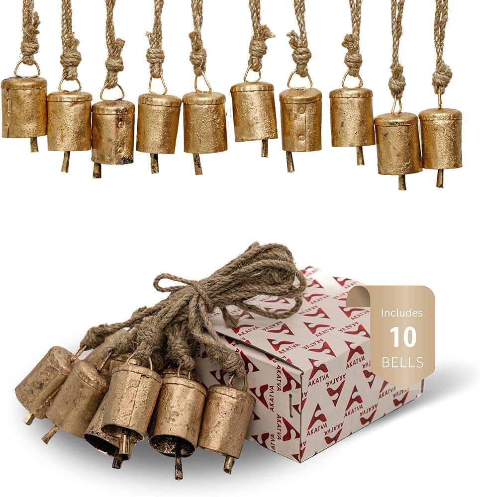 Akatva Christmas Bells for Decoration – Cow Bells for Rustic Christmas Decor – Gold Bells for... | Amazon (US)