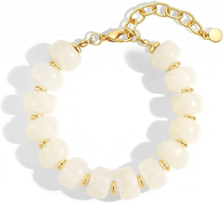 Trendy Beaded Bracelet for Women Chunky Gold Heart Charm Bracelets Boho Colorful Resin Beads Brac... | Amazon (US)