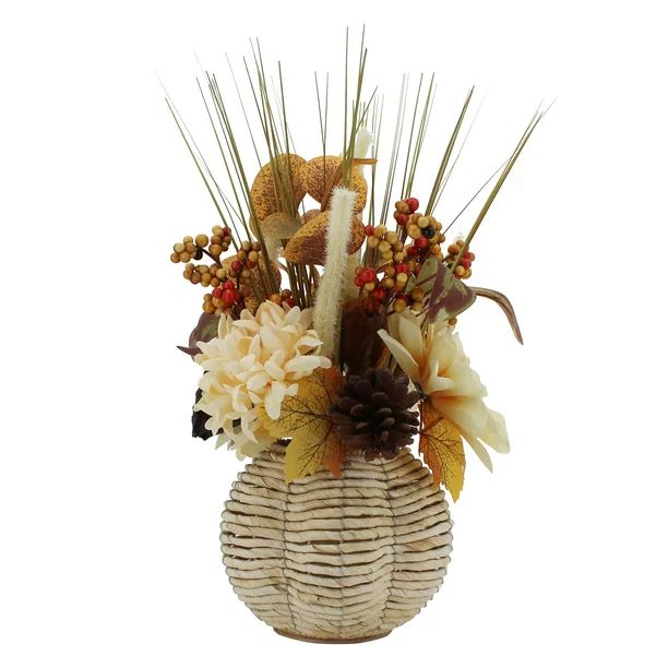 Better Homes & Gardens 16” Harvest Floral Arrangement in Wicker Pumpkin Basket, Light | Walmart (US)