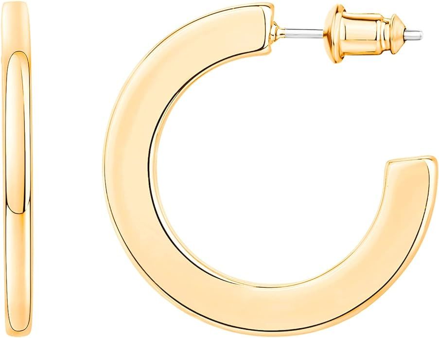 PAVOI 14K Gold Plated Hoop Earrings For Women | 4mm Flat Infinity Gold Hoops Women Earrings | Gol... | Amazon (US)