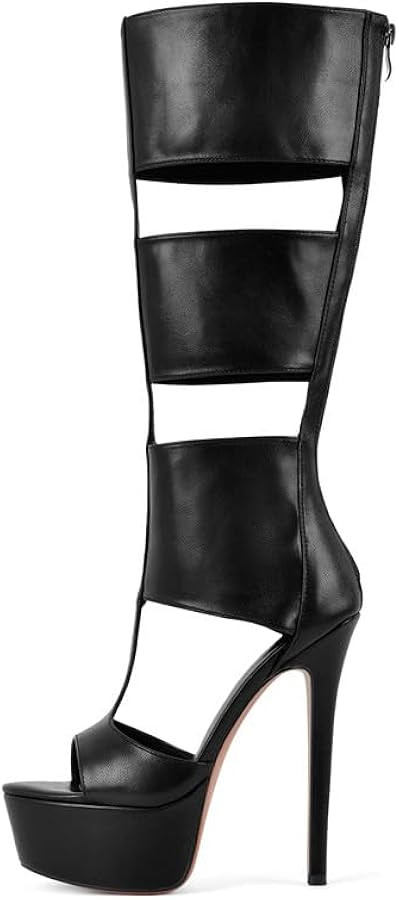 Richealnana Women's Gladiator Knee-High Platform Heels-Stiletto Peep Toe Boots with Back Zipper f... | Amazon (US)