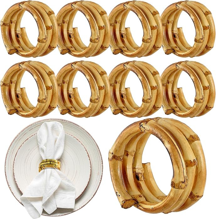 Set of 8 Bamboo Napkin Rings Handmade Natural Napkin Holder Rings Table Decorations for Wedding V... | Amazon (US)