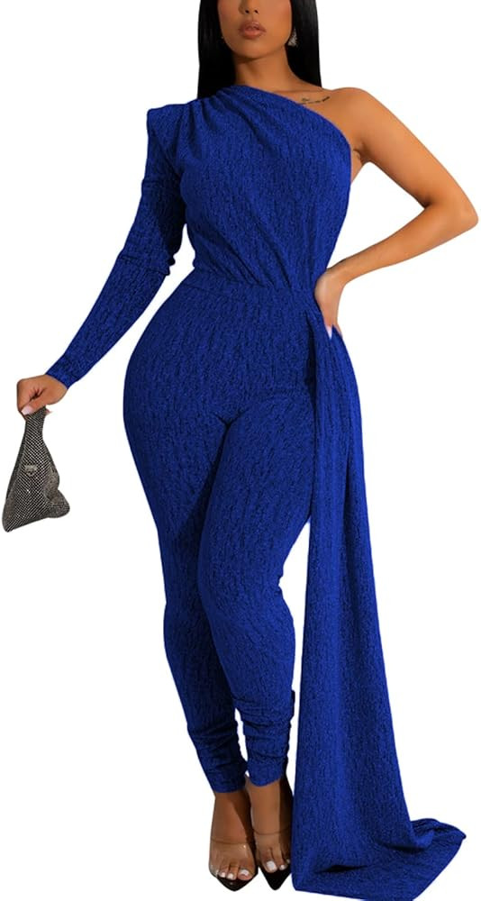 ZonJie Blue Sexy Sequin Jumpsuits for Women Elegant Sparkly Pants Bodycon Long Sleeve Party Rompe... | Amazon (US)