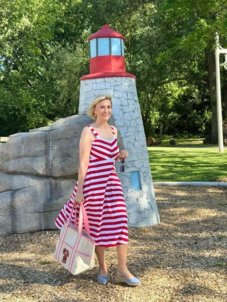 Nothing says effortless summer style quite like a classic red and white stripe ❤️🤍 This dress feels so fresh and timeless, and I love how pairing it with denim espadrilles gives it that relaxed, everyday feel.

The perfect look for a sunny day, a lunch date, or simply feeling a little more put together while still keeping things comfortable. ✨

#LTKSeasonal #LTKOver40 #LTKootd