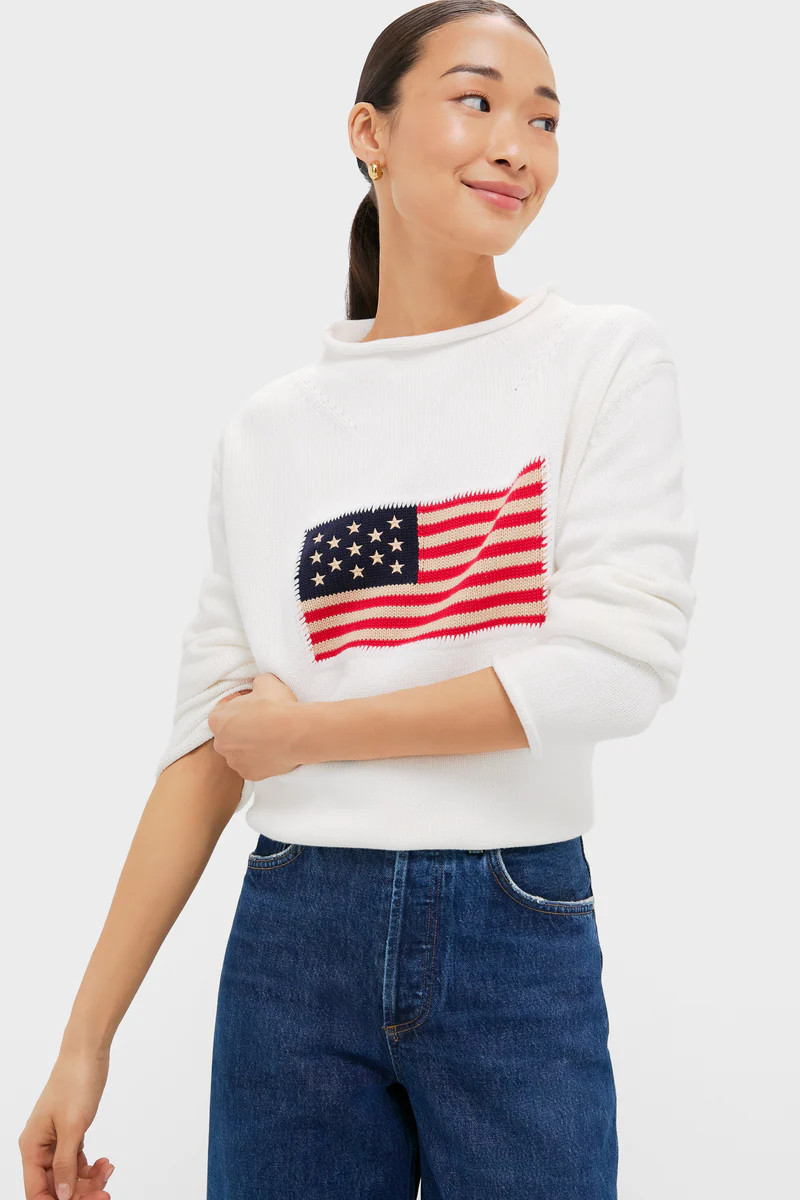 Ivory Cotton Roll Neck Americana Sweater | Tuckernuck (US)
