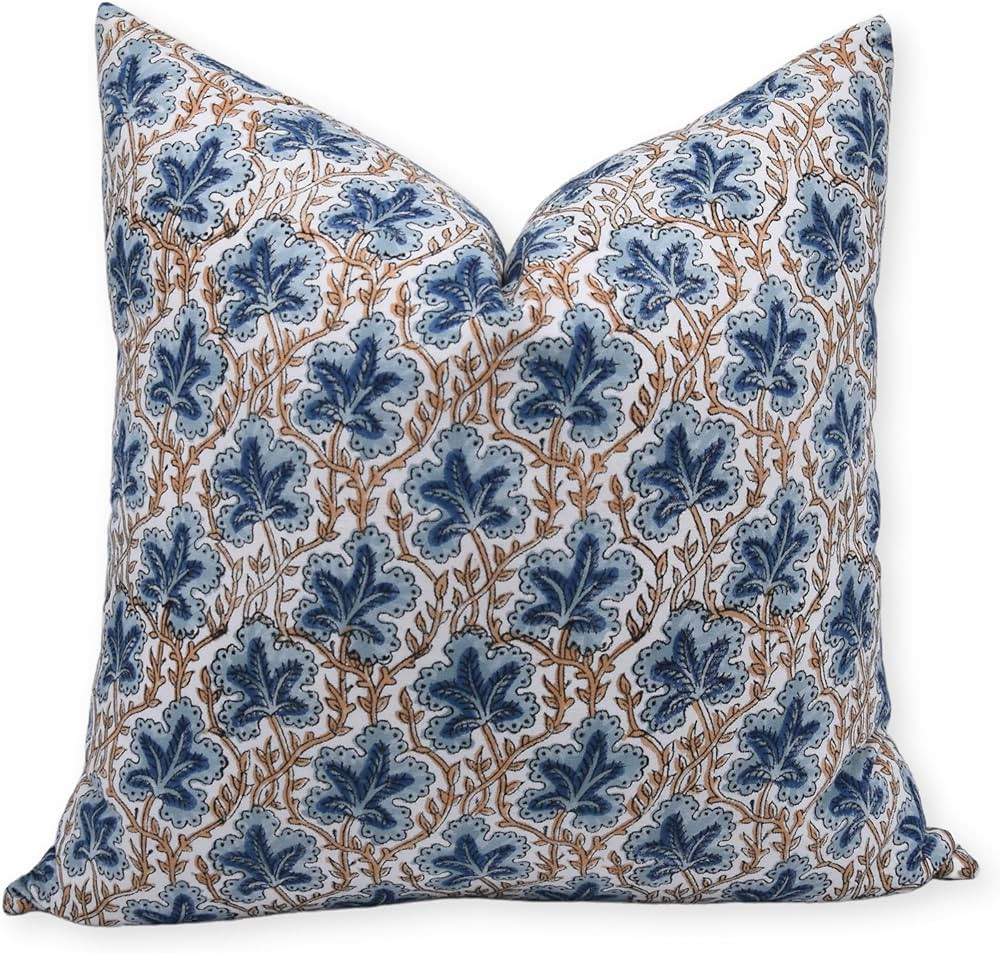 Handmade Decorative Block Print 16X16 Thick Cotton White Throw Pillowcase Cushion Cover with Zipp... | Amazon (US)