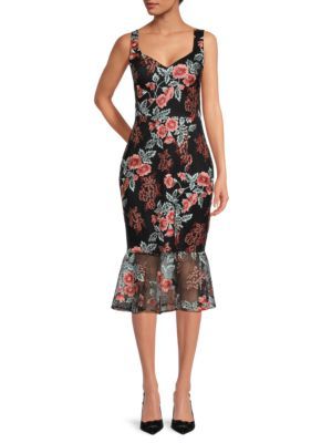 Guess Floral Lace Midi Peplum Dress on SALE | Saks OFF 5TH | Saks Fifth Avenue OFF 5TH