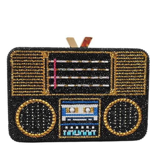 Boutique De FGG Retro Crystal Clutch Purses for Women Luxury Rhinestone Evening Bag Novelty Formal Party Clutch Handbag,Mini,Black Boombox | Amazon (US)