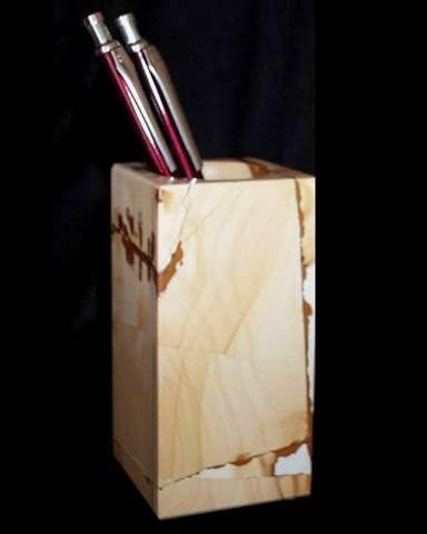 KhanImports Tan Marble Pencil Holder, Decorative Stone Pen Cup for Desk, Home or Office | Amazon (US)