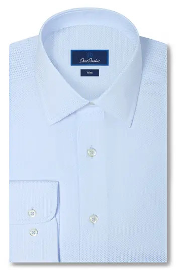 David Donahue Trim Fit Light Blue Dobby Dot Cotton Dress Shirt in Sky at Nordstrom Rack, Size 18 - 34/35 | Nordstrom Rack