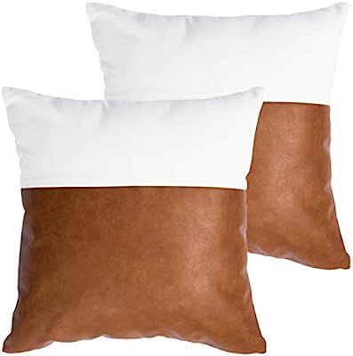 HOMFINER Faux Leather and 100% Cotton Throw Pillow Covers for Couch, Modern Design Decorative Bed... | Amazon (US)
