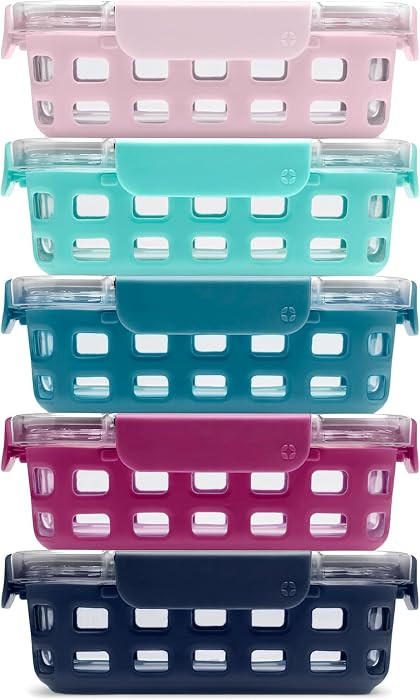 Ello Duraglass 3.4 Cup Meal Prep Sets 10Pc, 5 Pack Set- Glass Food Storage Container with Silicon... | Amazon (US)