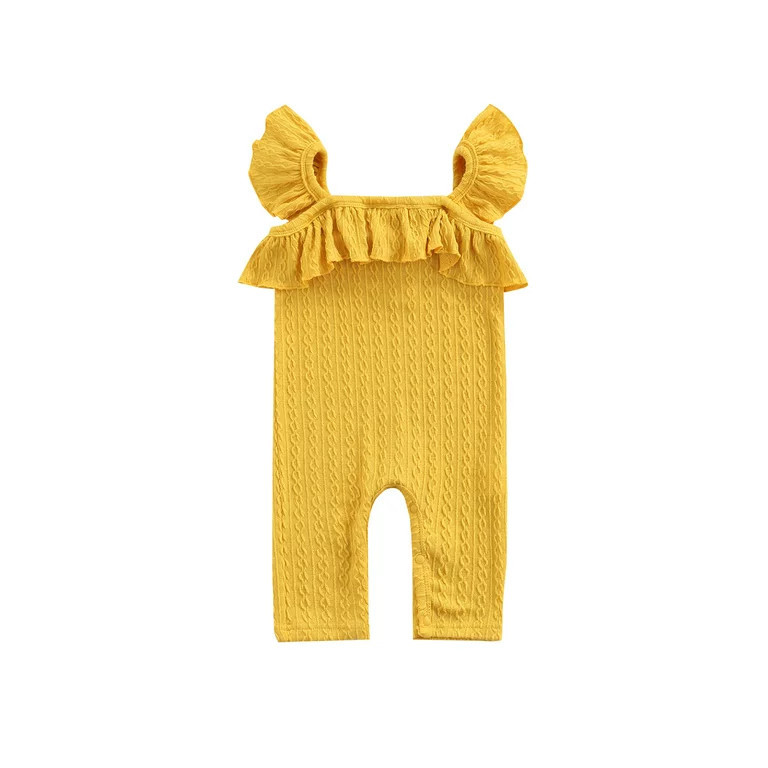 Kiapeise Infant Baby Girl Sleeveless Romper Solid Color Ruffle Strap Cable Knit Jumpsuit Clothes | Walmart (US)