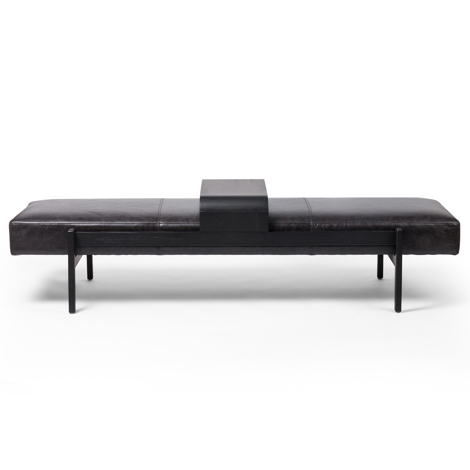 Odi Mid Century Black Wood Frame Black Leather Upholstered Entryway Bench | Kathy Kuo Home