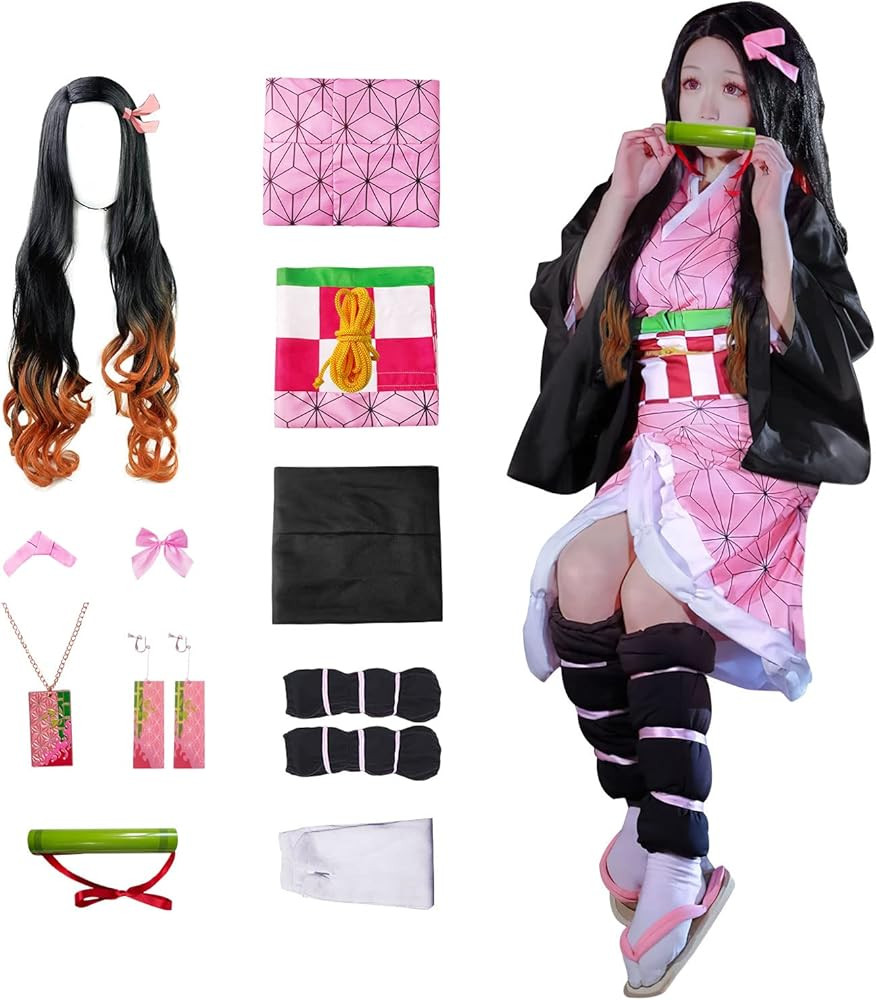 11 pcs Cosplay Costume Kimono for Kids Adults Robe Japanese Anime Costume Halloween Kimono Outfit... | Amazon (US)