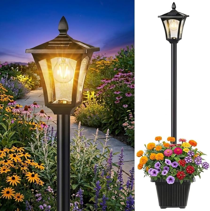 Benany 76" Solar Lamp Post Lights with Planter, Glass & Metal Street Light Outdoor Waterproof, 60... | Amazon (US)