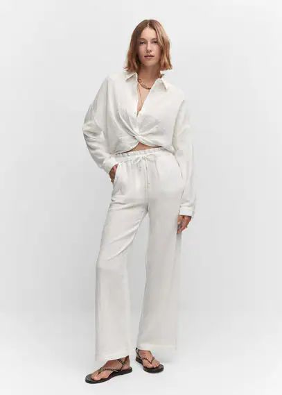 Bow textured trousers white - Woman - XL - MANGO | MANGO (UK)