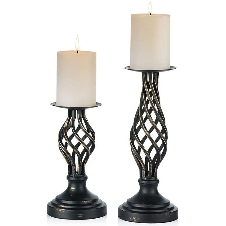 Sziqiqi Candle Holders for Pillar Candles Black Candle Stand Set of 2 - Walmart.com | Walmart (US)