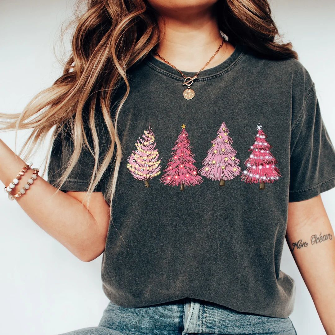 Pink Christmas Trees Shirt, Comfort Colors Shirt, Merry Christmas, Christmas Gifts, Christmas Shi... | Etsy (US)