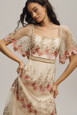 Bl-nk Emryn Embroidered Square-Neck Midi Dress | Anthropologie (US)