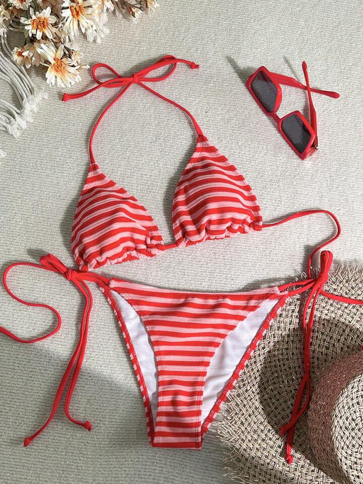 Swim Mod Women Striped Beach Swimsuit Set For Vacation | SHEIN