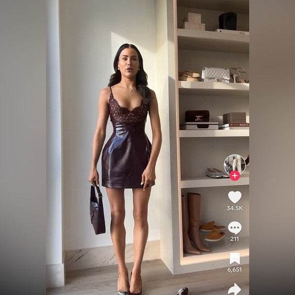 Miss circle Shelby Dark Brown leather with lace mini dress | Poshmark