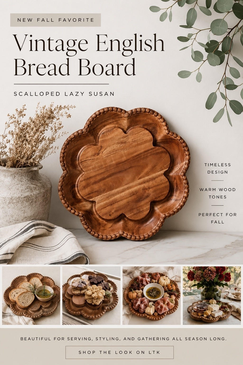 Vintage English Bread Board

Bring a touch of old-world charm to your table with this scalloped vintage-inspired bread board. I love pieces that work just as beautifully styled on the counter as they do for entertaining. Perfect for serving bread, charcuterie, desserts, or creating a cozy fall centerpiece, this is one of those timeless finds you’ll use year-round.

#LTKHome #LTKSeasonal