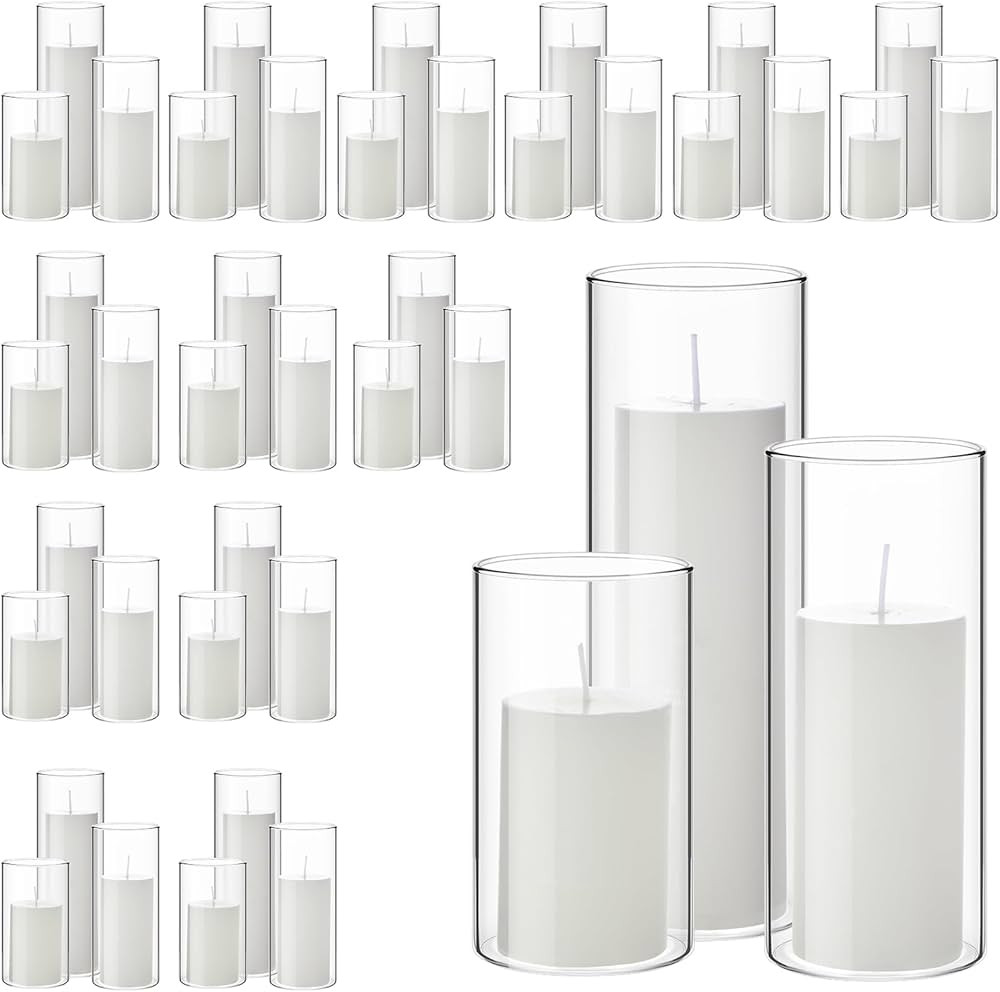 Shihanee 84 Pcs Pillar Candles and Glass Cylinder Vases Clear Cylinder Holders for Slim Pillar Ca... | Amazon (US)