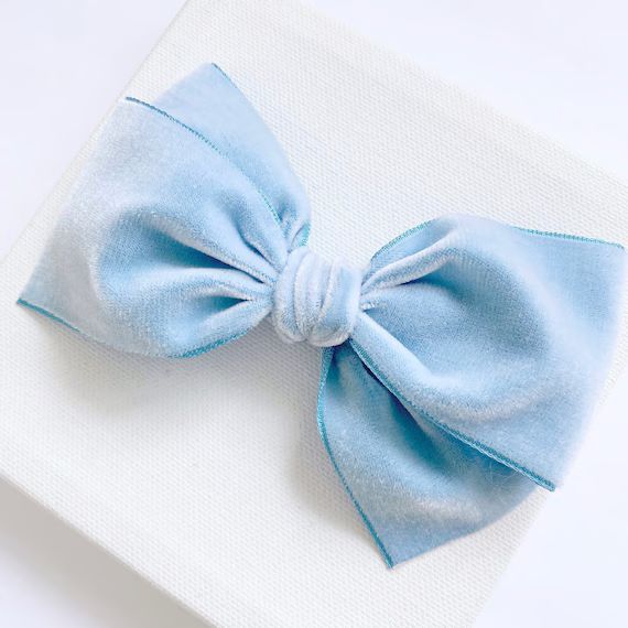 Heirloom Velvet Oversized Grace Bow - Sky | Etsy (US)