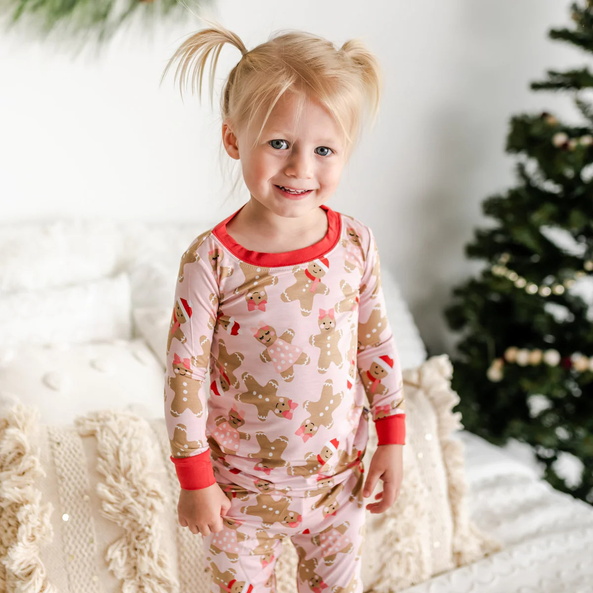 Pink Gingerbread Two-Piece Bamboo Viscose Pajama Set | Little Sleepies
