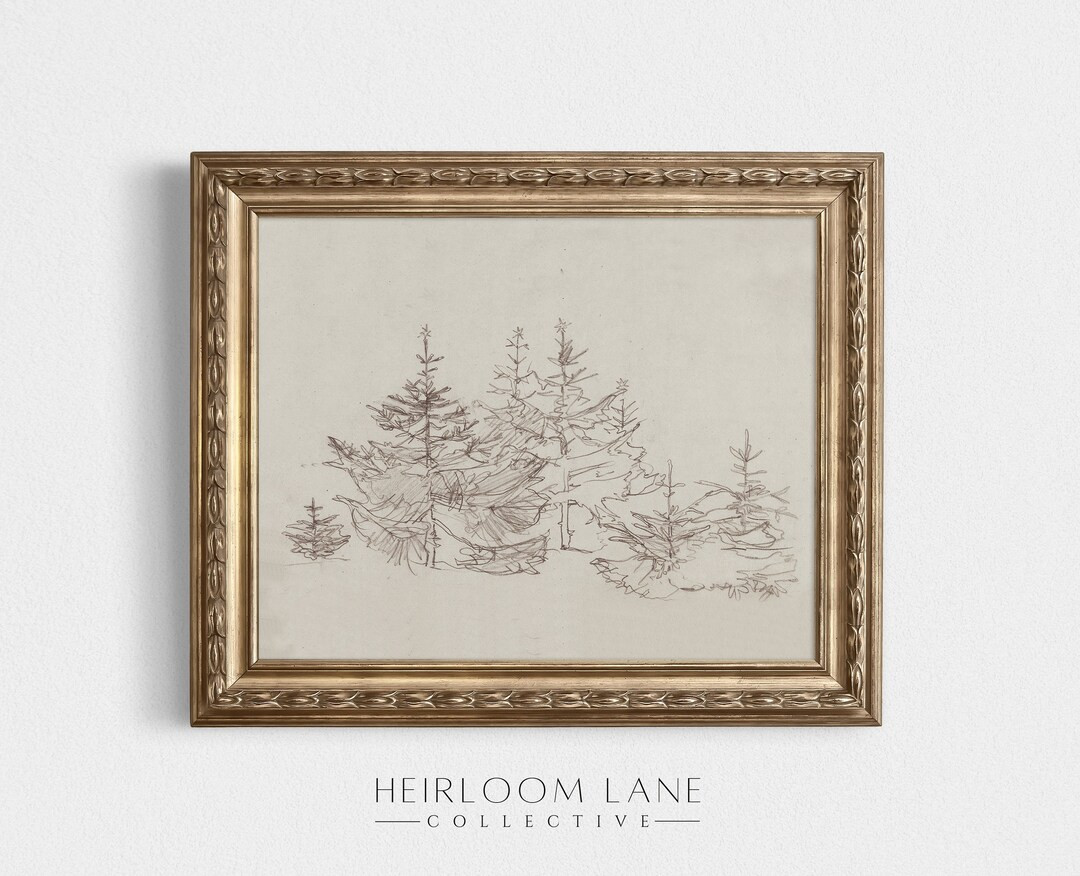 Vintage Pine Tree Sketch | Printable Digital Download | Vintage Holiday Print | Christmas Drawing... | Etsy (US)