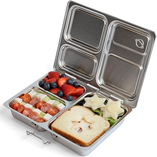 PlanetBox LAUNCH classic stainless steel bento lunch box with 3 compartments for adults and kids | Amazon (US)