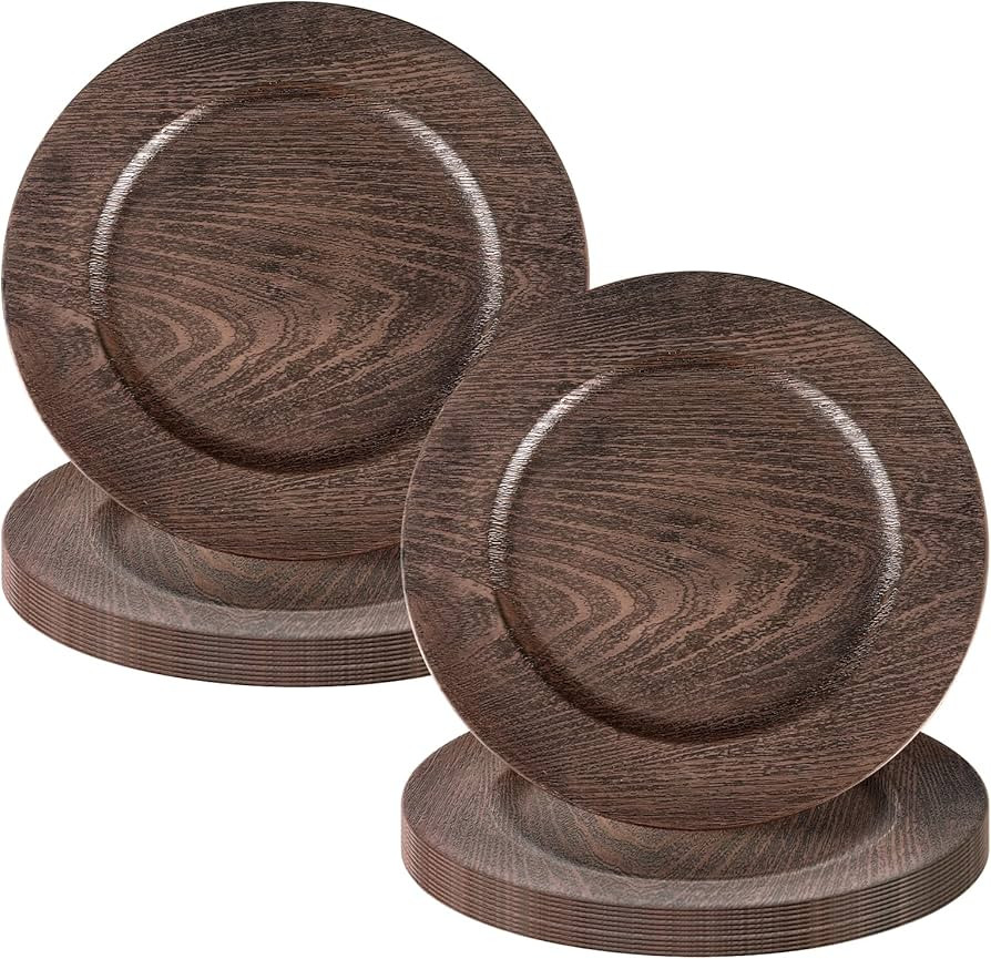 6 Pieces Faux Wood Charger Plates 13 inch Rustic Woodgrain Charger Wood Chargers for Dinner Plate... | Amazon (US)