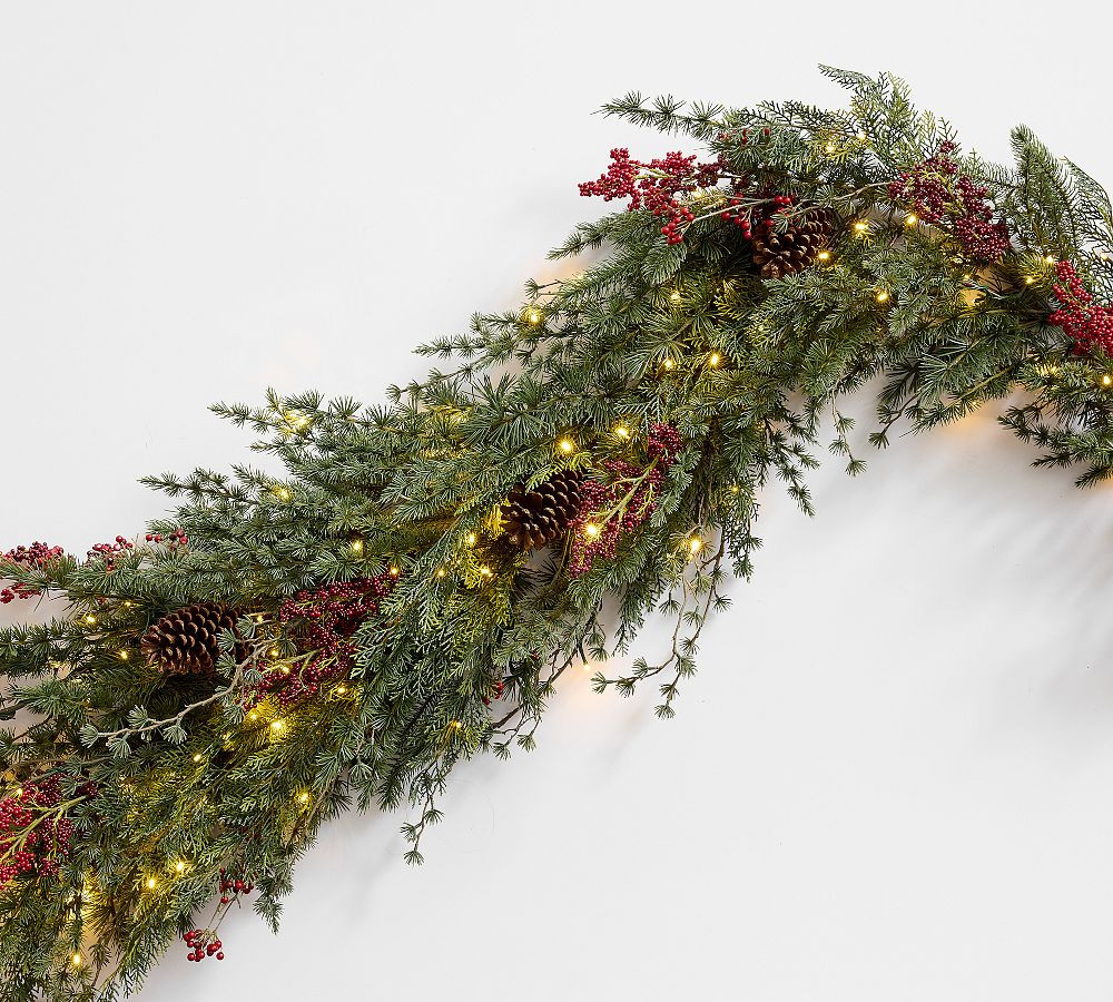 Lit Avant-Garde Asymmetrical Garland Red Berry 10' Red | Pottery Barn (US)