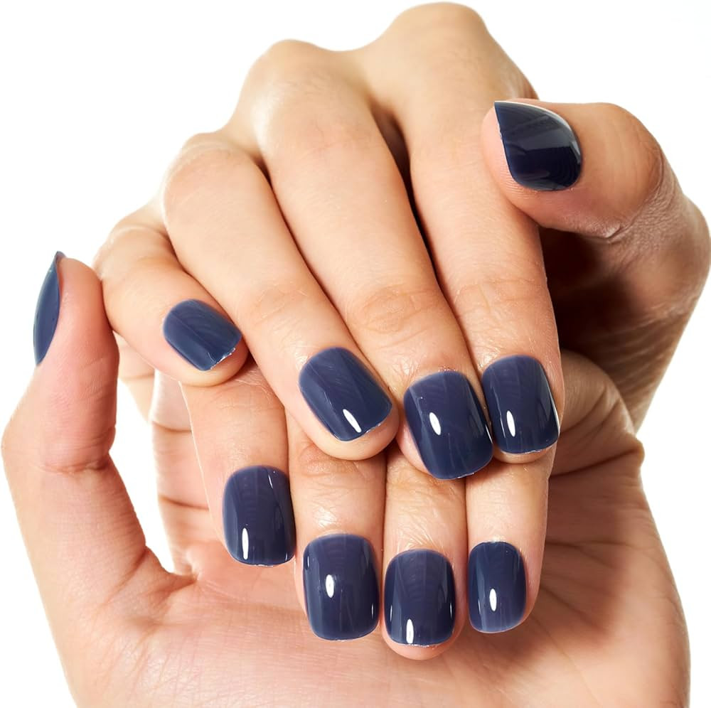 GLAMERMAID Press on Nails Extra Short Squoval, Christmas Navy Blue Jelly Gel Glue on Nails, 24Pcs... | Amazon (US)