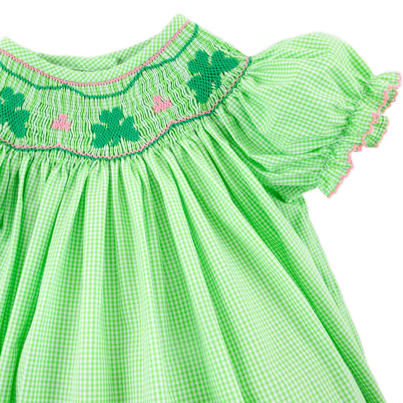 Clover Smocked Green Gingham Bubble | Classic Whimsy