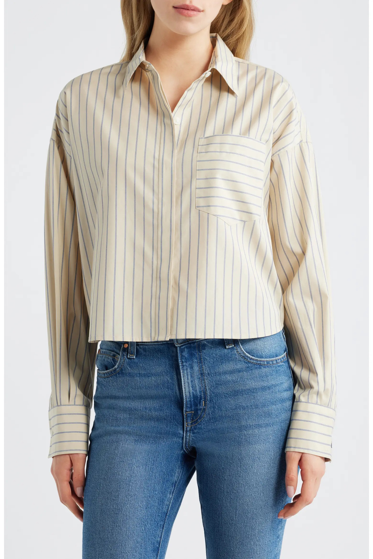 Molly Stripe Crop Cotton Button-Up Shirt (Women) | Nordstrom | Nordstrom