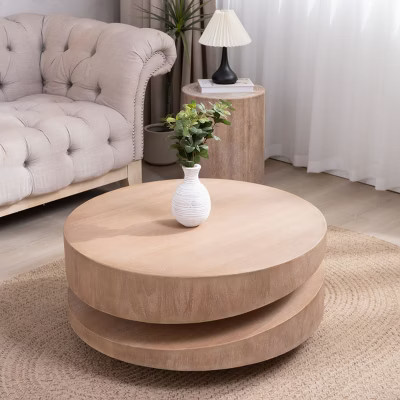 Round Wood Coffee Table with Two-Tier Design,Antique Natural Wood Coffee Table for Living Room,31" Modern Coffee Table for Small Spaces-Koiai | Target