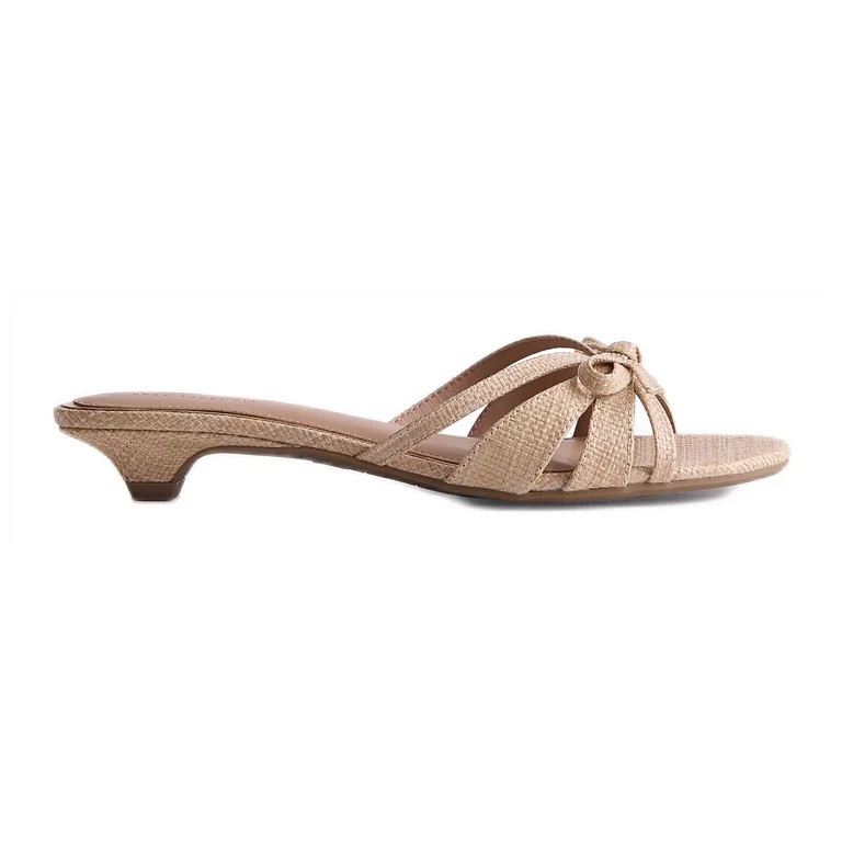 Free Assembly Women's Kitten Faux Raffia Kitten Heel Sandals with Bow | Walmart (US)