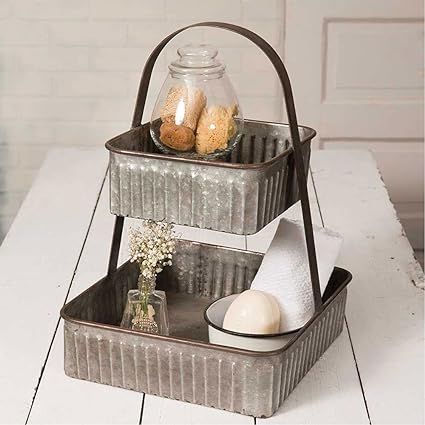 Colonial Tin Works Rustic Industrial Farmhouse Chic Two Tiered Corrugated Square Tray,Grey (Galva... | Amazon (US)