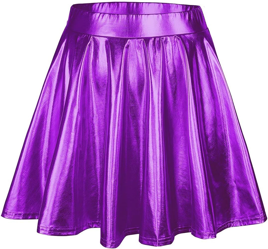 Century Star Womens Metallic Skirt Halloween Silver Shiny Flared High Waist Mini Holographic Plea... | Amazon (US)