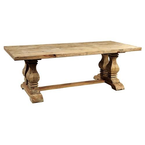 Manny French Country Brown Pine Wood Trestle Table - Small - 87"W | Kathy Kuo Home