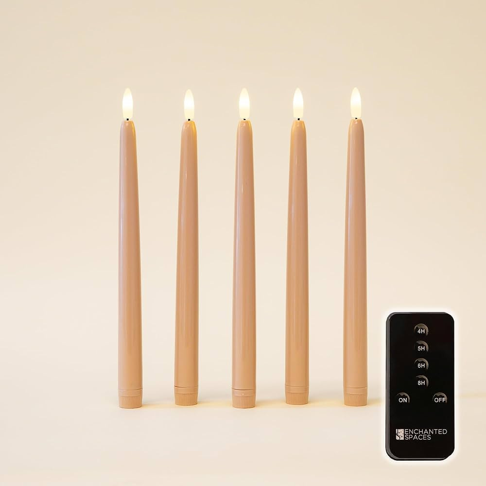 Set of 5 Daily Timer Beige10 inch Flameless Taper Candles with Gently Flickering LED, Realistic B... | Amazon (US)