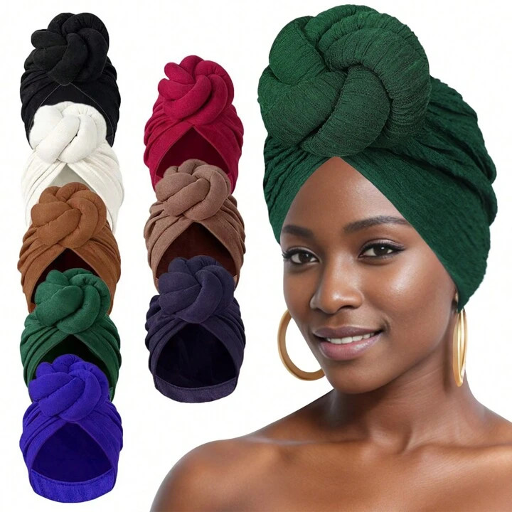 £2.25              Elegant Women Turbans Solid Color Handmade Flower Knot African Fashion Chemot... | SHEIN
