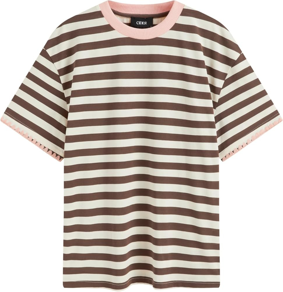 CIDER Women Striped Tops Oversized Loose Crew Neck T-Shirts Short Sleeve Casual Summer Tee Shirts | Amazon (US)