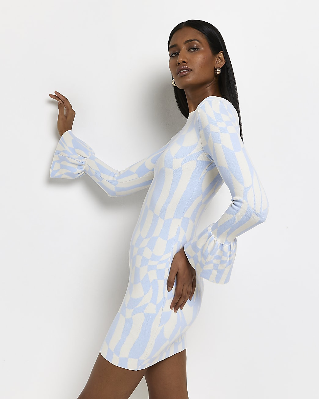 Blue printed knitted bodycon mini dress | River Island (UK & IE)