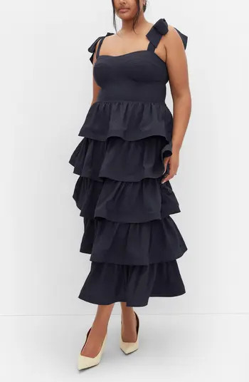Elina Tie Strap Tiered Midi Dress | Nordstrom