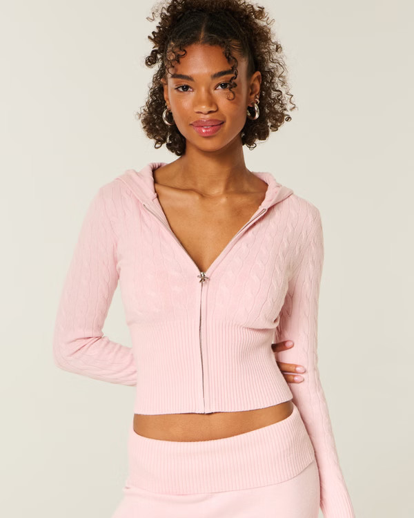 Women's Gilly Hicks Cable-Knit Zip-Up Hoodie Sweater | Women's Sleepwear | HollisterCo.com | Hollister (US)